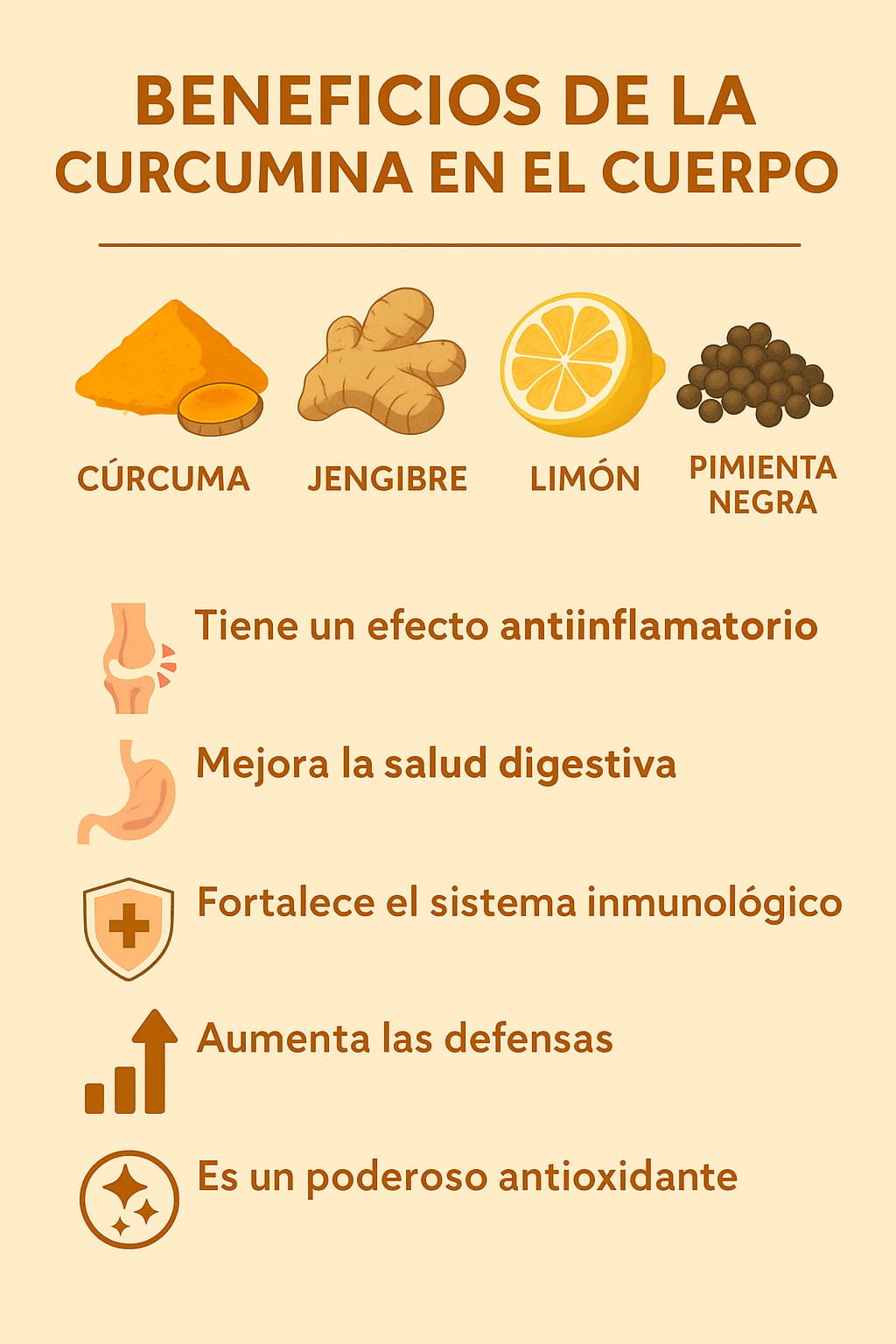 Beneficios de la curcumina, jengibre, limón y pimienta negra