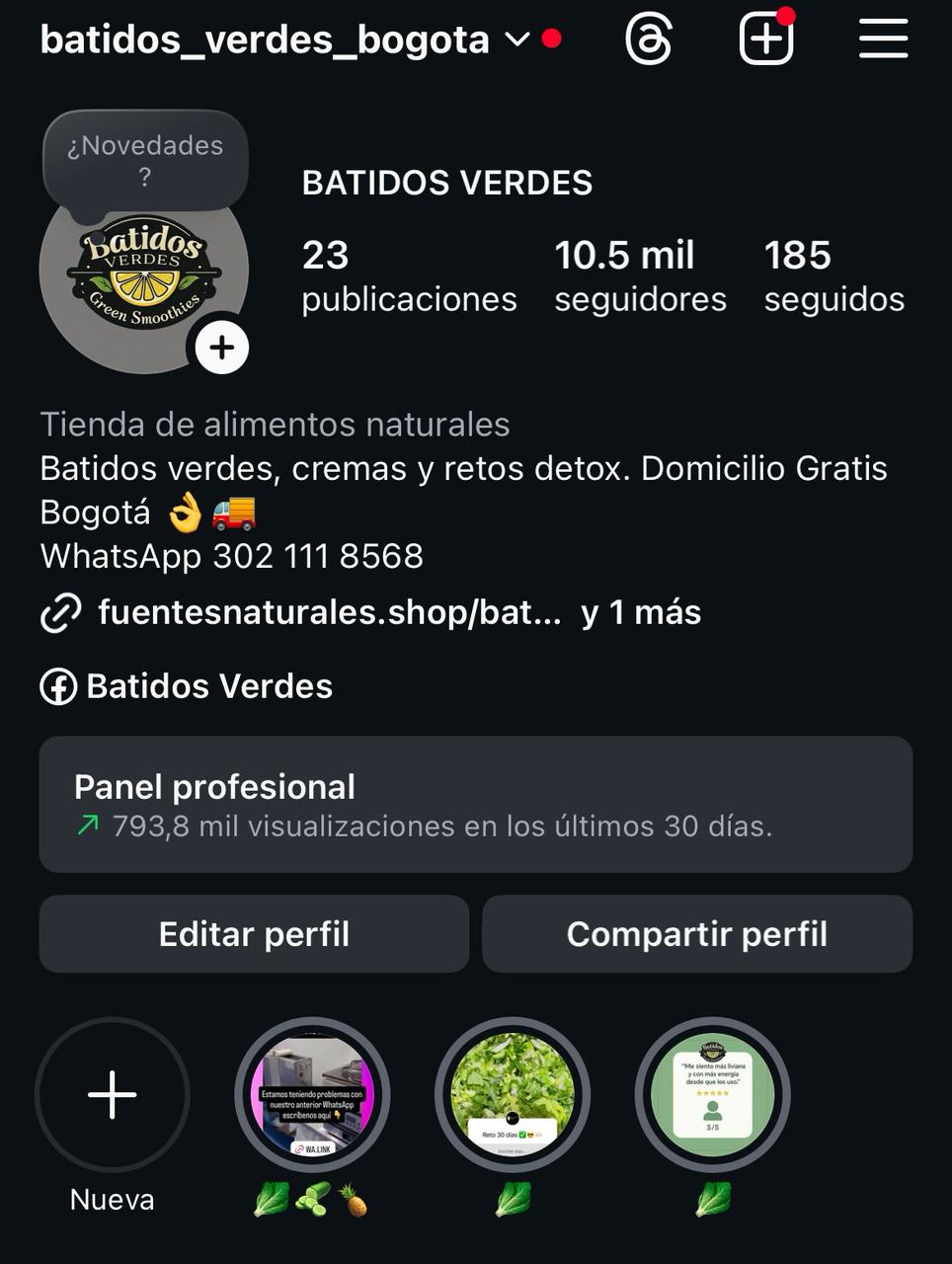 Perfil de Instagram Batidos Verdes