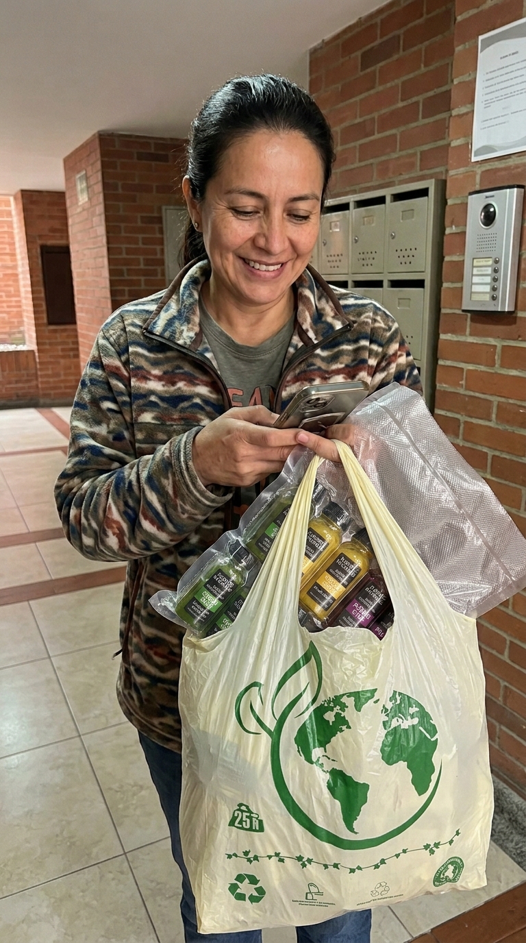 Cliente recibiendo pedido Fuentes Naturales