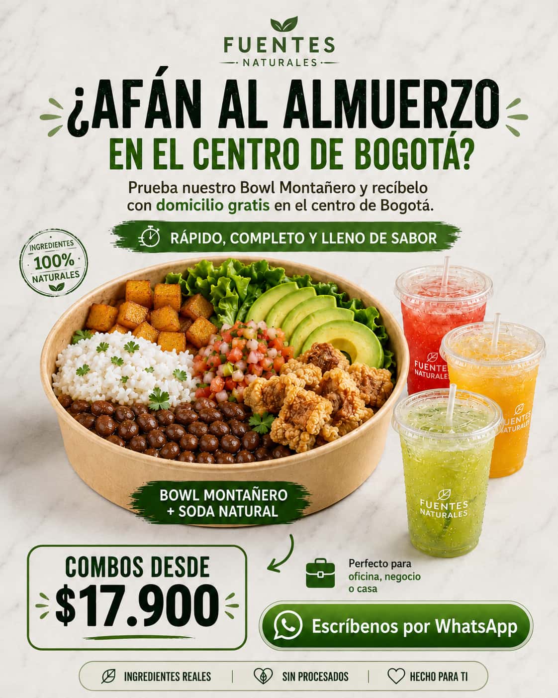 Combo Bowl Montañero con frijoles chicharrón y maduros